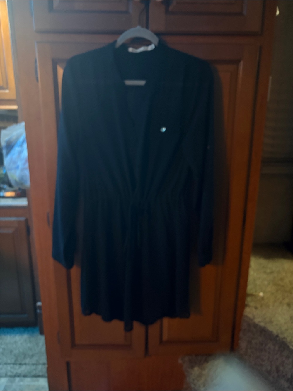 Liberty Love Black Long Sleeve V-Neck Drawstring Dress